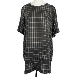 ZARA Woman gray plaid tunic short sleeve shirt dress wool blend size Small